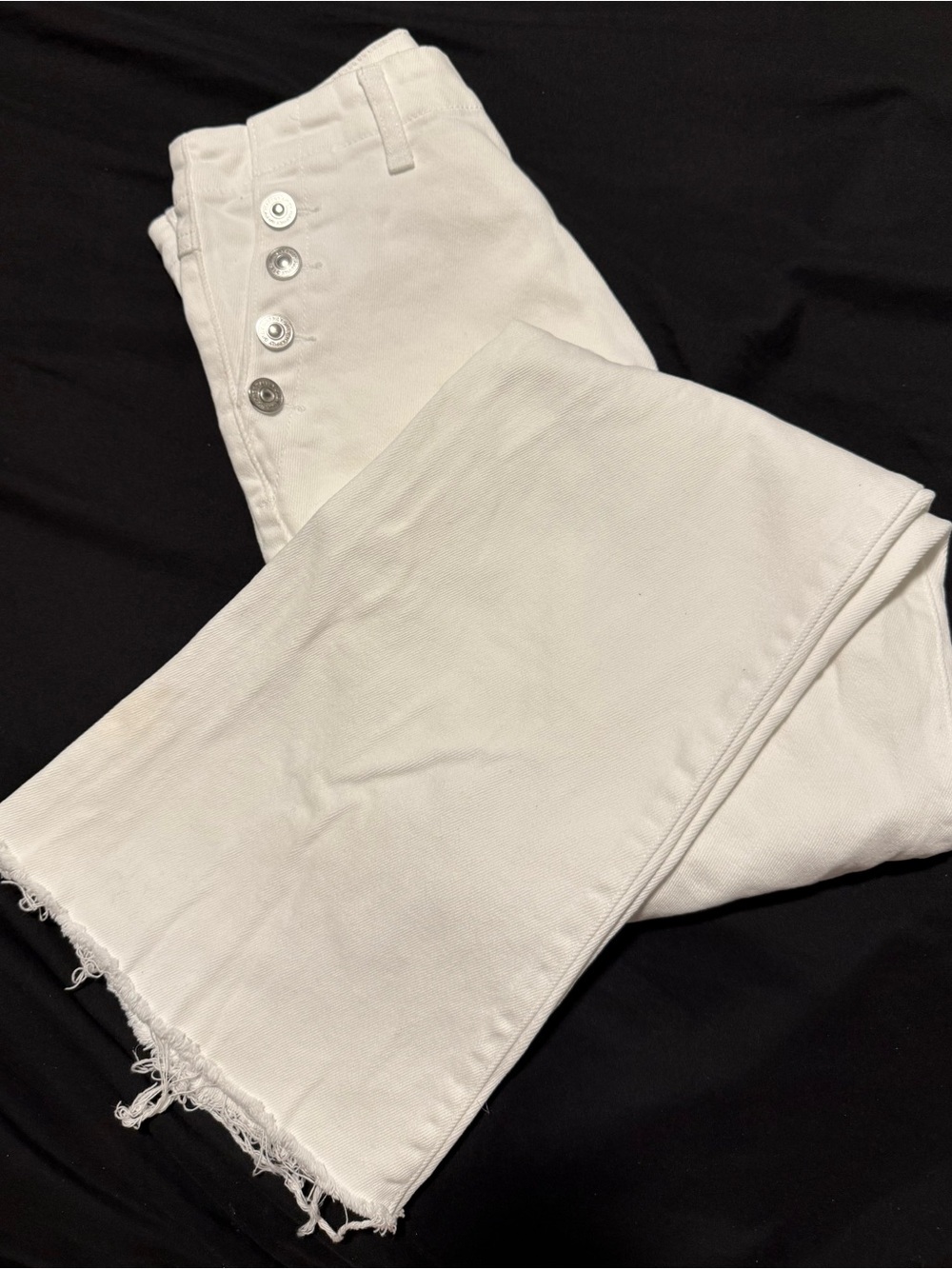 High-Rise White Button-Front Wide Leg Jeans